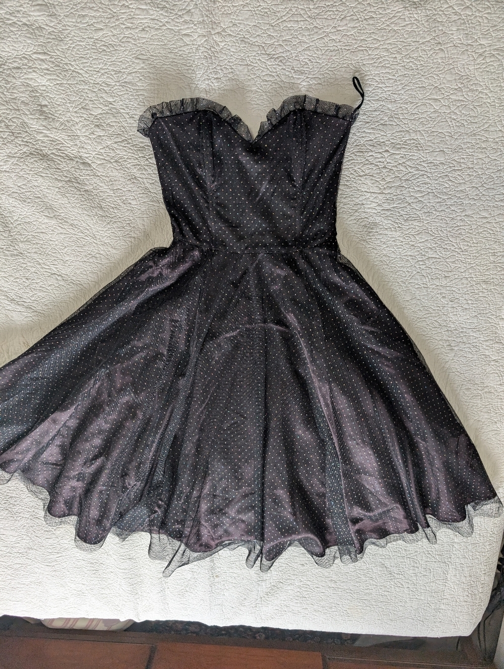 Gunne Sax Black Strapless Polka Dot Fit-and-Flare Dress